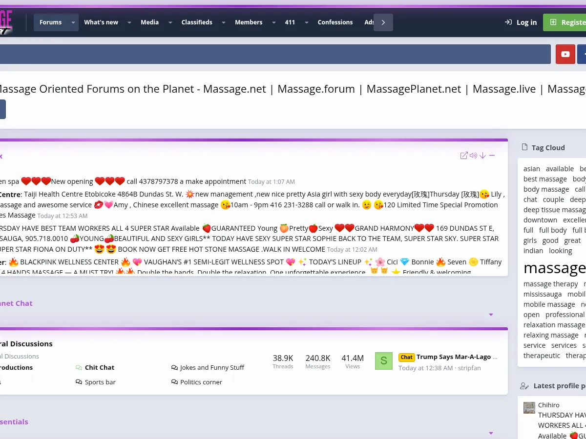 A heavily blurred, censored capture of the MassagePlanet homepage — only soft shapes are visible, no explicit or readable content