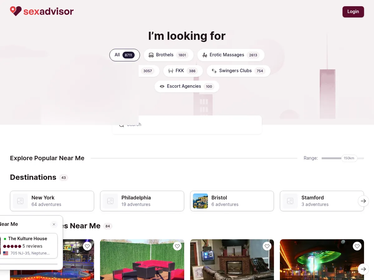 A heavily blurred, censored capture of the SexAdvisor homepage — only soft shapes are visible, no explicit or readable content